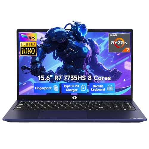 NIMO 15.6" IPS FHD Gaming Laptop, 8 Cores Ryzen 7 7735HS 32GB DDR5 RAM 1TB SSD, Radeon 680M Graphics, 100W Type-C, Backlit Keybo