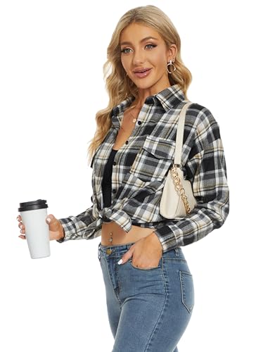 Fourindo Kariertes Hemd Damen - Hemdbluse Damen Baumwolle Holzfällerhemd...