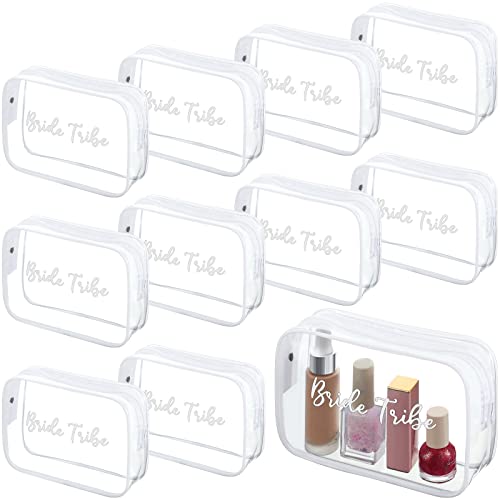 Amylove 10 Pcs Bride Cosmetic Bag Clear Makeup Bags Toiletry Makeup Travel Cosmetic Bag Clear PVC Bags for Wedding Party Bridesmaid Proposal Bridal Gift(White)