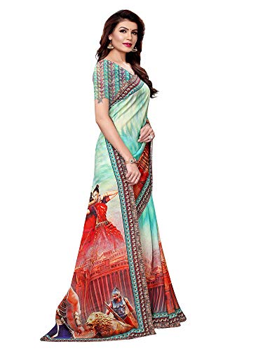 Image of AKHILAM Women's Bahubali Digital Printed Art Silk Saree with Blouse Piece (BHBLI Parent)