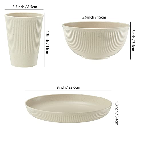 18pcs Wheat Straw Dinnerware Sets HXYPN Unbreakable Reusable Dinnerware Set Kitchen Cups Plates and Bowls Sets Dishwasher Microwave Safe Plates - Image 4