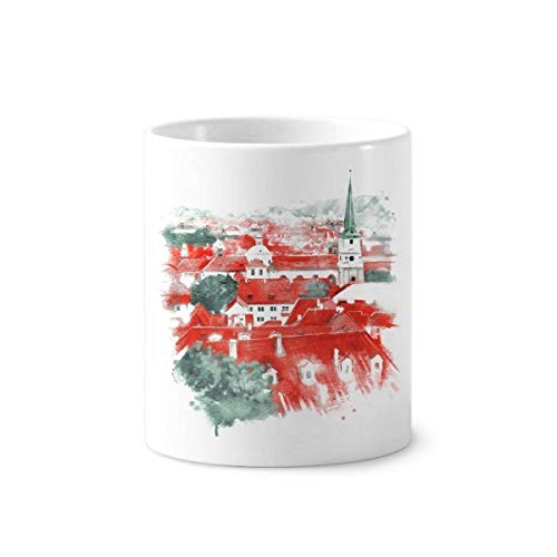 Porte-céramique brosse à dents et tasse blanche motif peinture bâtiment russe 350ml