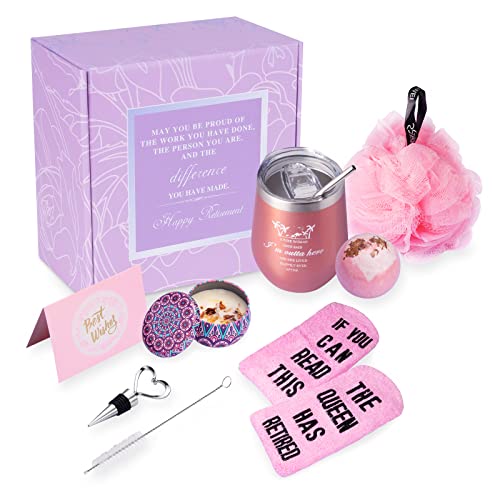 Retirement Gifts for Women 2022-Wine Insulated Tumbler with Sayings include Socks,Scented Candle,Shower Boom,Bath Set Christmas Wine Gifts for Retiring Friends,Coworkers,Teachers,Nurses,Mom,Grandma