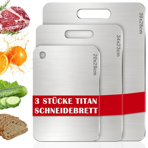 3 Pièces Planche À Découper En Titane,Planche À Découper En Acier Inoxydable Alimentaire Double Face, Facile À Nettoyer, Adaptée À La Découpe De...