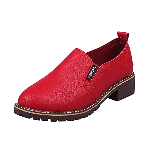 Mocasines para Mujer de Piel, Planos, Cómodos, Elegantes - Zapatos de Vestir Antideslizantes, Informales, de Verano - Suelas Suaves - Rojo, 41 EU