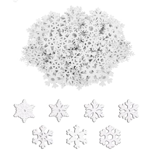100 Pièces Flocons de Neige en Bois, 2 CM Mini Copeaux de Bois, Décorations de Noël en Boises,...