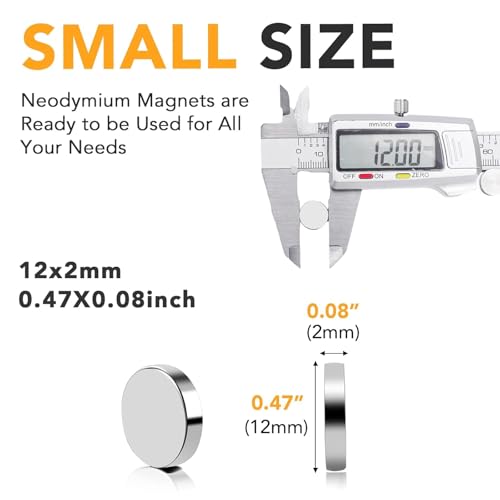 Image of TRYMAG Small 150Pcs Neodymium Magnets, 12x2mm Tiny Strong Small Round Circle Rare Earth Magnets for Refrigerator, Office, Whiteboard, Crafts, DIY, Kitchen