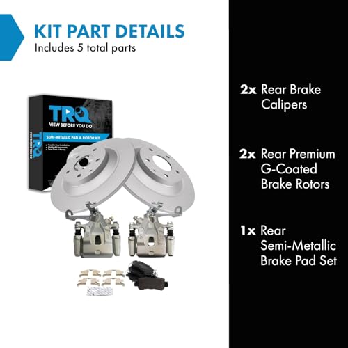 Image of TRQ Rear Brake Pad and Rotor Set Semi Metallic Coated Rotors Calipers | For 2013-2015 Mazda CX-5