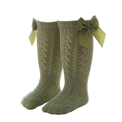 Baby Infants Toddlers Girls Knee High Socks 1 Pack Bow Long Stockings Ruffled Socks Athletic Socks (Green, 5-7 Years)
