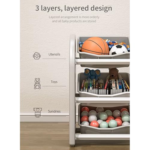 شاونهيو رف تخزين العاب الاطفال وصندوق تخزين، وحدة تخزين، مع 6 صناديق قابلة للازالة، يمكن تخزين الالعاب والكتب والملابس لغرفة اللعب وغرفة الاطفال وغرفة النوم، رمادي