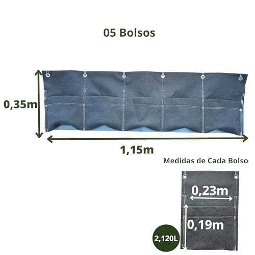 GEOGARDEN Painel Modular para Jardim Vertical com Camada Impermeabilizante e Irrigação 05 Bolsos