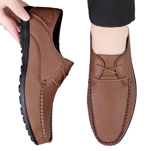 Men's Leather Round Toe Flat Lace-Up Loafers Slip-On Comfort Non-Slip Soft-Sole Moccasin Loafers Fashion Casual Business Formal Shoes2
