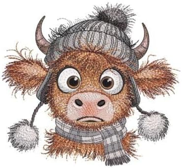 Cute Baby Animal Christmas Highland Cows with Fall Beanie Christmas Hat with Iron-on Patch ; Holidays Christmas Gift (6" inches)
