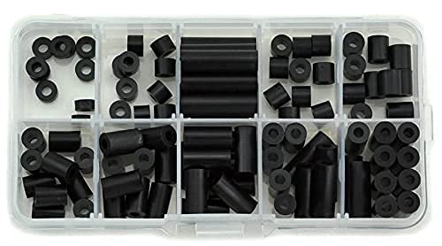 Electronics-Salon Black Nylon Round Spacer Assortment Kit, for M3 Screws, Plastic.