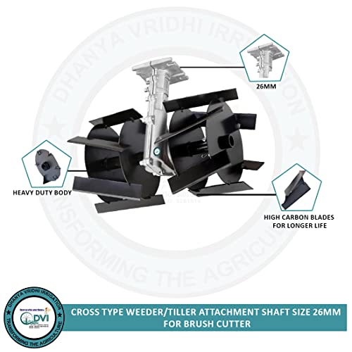 Image of DVI Rotary Weeder Attachment Cross Type Suitable for Any Type of Brush Cutter(2 Stroke /4 Stroke) 9 Teeth SPILINE Used for Weeding in Agriculture (for 26MM 9 Teeth SPILINE Shaft)
