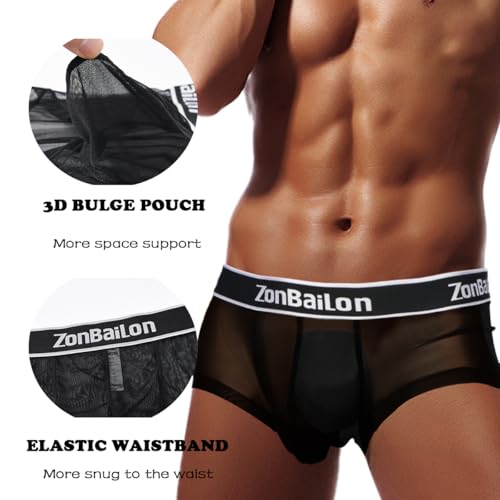 ZONBAILON Mens Sexy Underwear See Through Super Thin Breathable Mesh Boxer Briefs Stretchy M L XL 2XL 3XL2