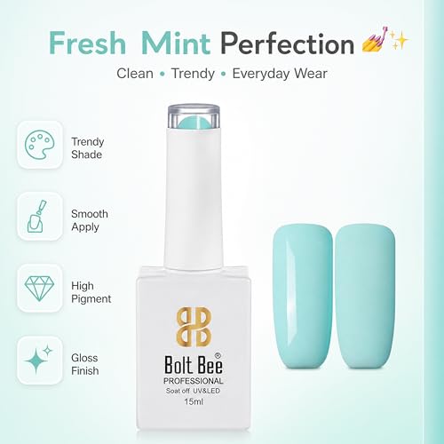 Image of Bolt Bee Mint Blue Color Gel Nail Polish Soak Off UV Gel DIY at Home 15ML Manicure Salon Nail Art