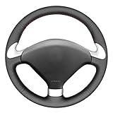 MDHANBK DIY Hand-Stitched Black Leather Non-Slip Car Steering Wheel Cover Accessories,for Peugeot...