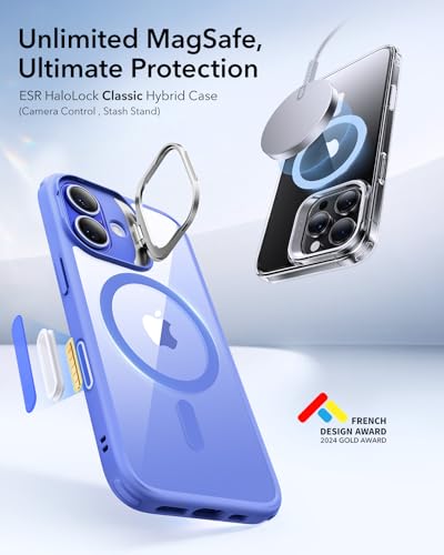 Image of ESR for iPhone 14 Pro Max Case, Compatible with MagSafe, Built-in Camera Ring Stand, Military-Grade Protection, Magnetic Phone Case for iPhone 14 Pro Max, Classic Kickstand Case (HaloLock), Clear Blue