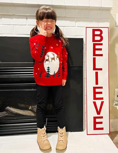 Yimoon Kids Toddler Christmas Sweater Baby Girl Boy Knitted Crew Neck Pullover Unisex Sweatshirts Christmas Deer Snowman Tops (Red03-3T)