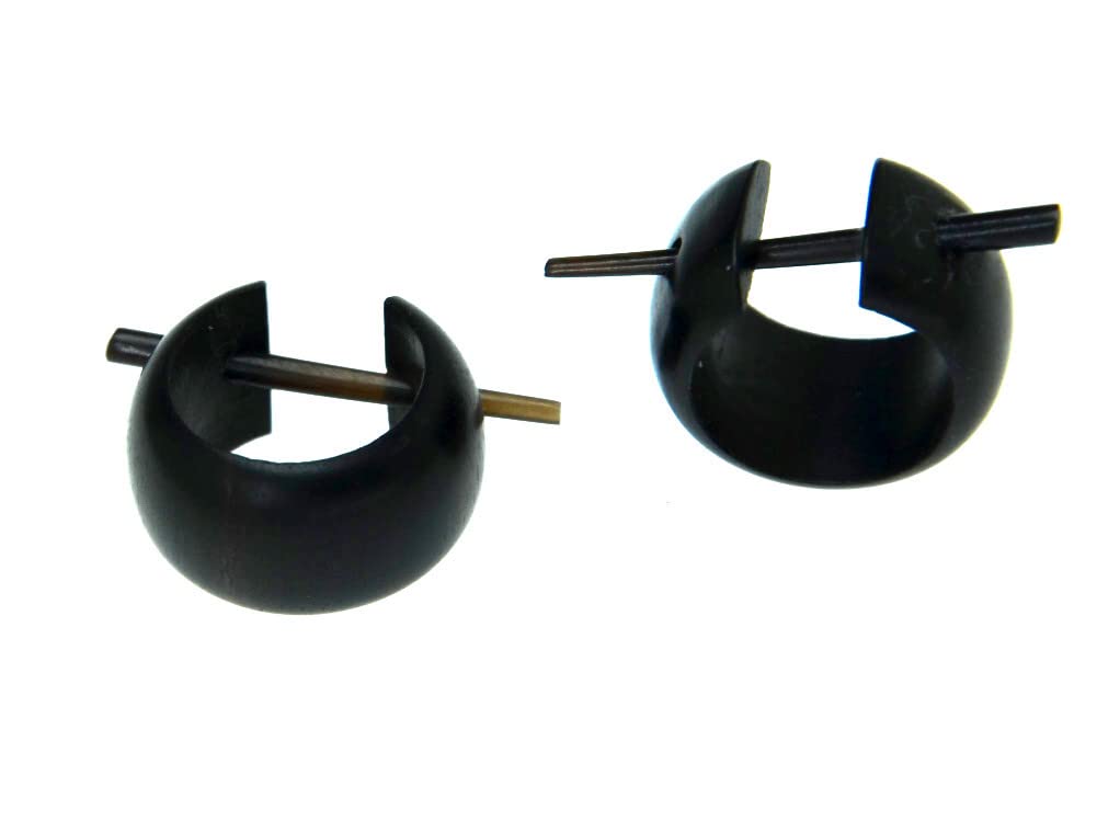 CHICNET Pin de aro pequeños pendientes redondos anchos negros de madera palo 1,5 mm, unisex, unisex, para hombre y mujer, pendientes tribales étnicos orgánicos, Madera