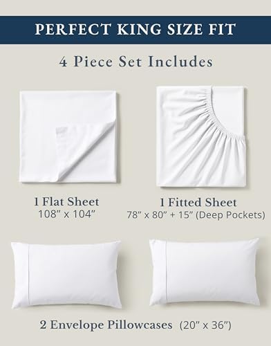 LANE LINEN 100% Organic Cotton King Size Sheets Set, Soft & Comfy All Season Breathable Sheets King Size, Percale Weave Fully Elasticized Eco Friendly Naturally Cooling King White Bed Sheets - Thumbnail 5