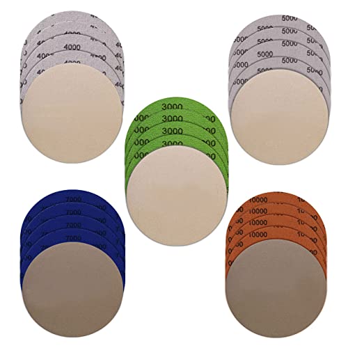 alwaiiz 25 unidades de papel de lija de 125 mm de velcro, grano 3000/4000/5000/7000/10000 Disco de lijado redondo seco de agua para madera y metal Cover