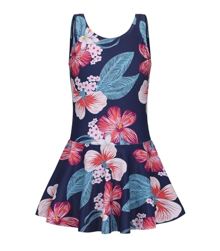 Image of Girls One Piece Swimsuits Leopard Bathing Suit for Kids Hawaiian Swimwear with Skirt Swim Dress 3-16 Years