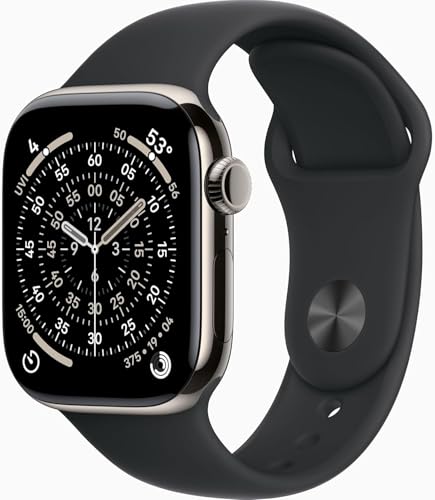 Apple Watch Series 11 [GPS + Cellular, 42mm] Natural Titanium Case with Black Sport Band, S/M (Renewed Premium)
