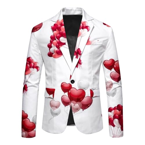 Foweknow Chaqueta de traje de San Valentín para hombre, corte ajustado, con estampado de corazón, cena, elegante, para bodas, esmoquin, traje de hombre, traje de graduación, fiesta, blazer de moda