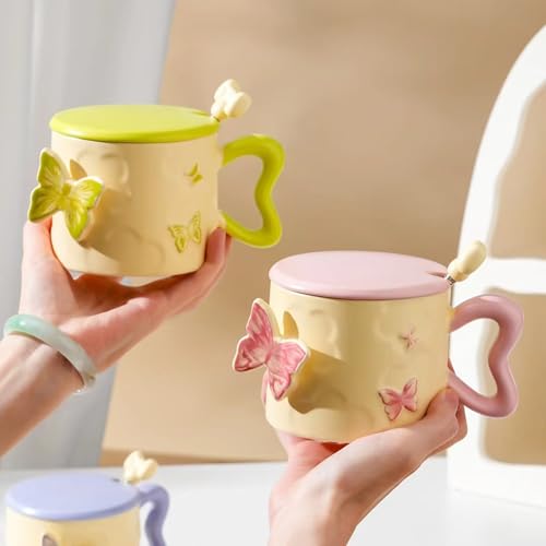 Disoza Taza de Café Mariposa de Porcelana 355 ml Verde miniatura 4