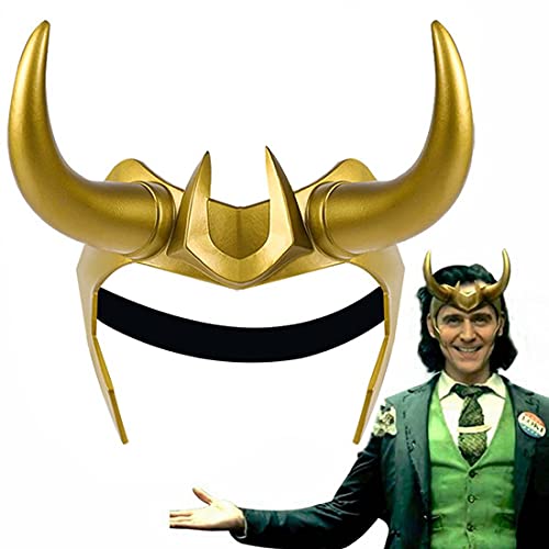 Superhero Helmet with Horns 2021 TV Series Movie Thor Ragnarok Norse Mythology Mask Cosplay Halloween Costume Party Props (L0KI Crown -Gold)