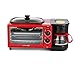 Ménage multifonctionnel 4L 1050W machine à petit-déjeuner mini four électrique four micro-ondes grille-pain poêle à frire omelette à café intégrée (RED)