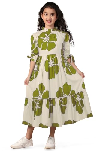 Fashion Dream Girls Rayon Printed Western Midi|Long Party Frock for Kids|One Piece (FDGFRK00485 MGN 40_Mint Green_13-14 Years)