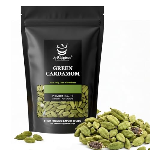 Image of ArtOspices Whole Green Cardamom (Elaichi) 500g | 8mm+ Kerala Cardamom Pods | Export Quality Spices | High Natural Oil Content | No Added Colour | Premium Cardamom for Cooking, Chai & Desserts