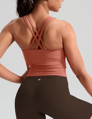 Image of HeyNuts Zeal Bras Longline Ribbed Medium Support Sports Bras, Crisscross Back Tank Tops with Removable Pads A-D Cups