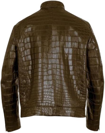Men's Crocodile Print Embossed Genuine Leather Motorcycle Luxury Black Bomber Leather Jacket2