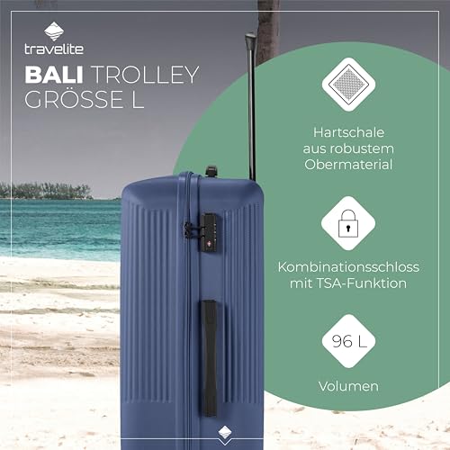 Travelite 4-Rad Hartschalenkoffer groß 96 Liter, Gepäck Serie Bali: ABS Hartschalen Trolley mit TSA Kombinationsschloss, 77 cm