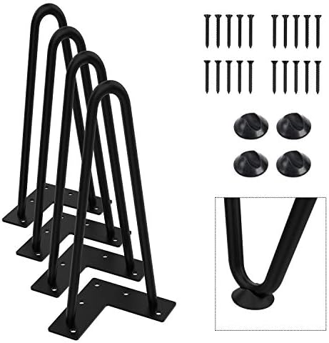 Orgerphy 10” Black Hairpin Furniture Legs(4PCS) | Heavy-Duty Hairpin Legs End Table Legs| with Screws and 4pcs Bonus Rubber Floor Protectors | Metal Table Legs Desk Legs Furniture Legs for DIYers