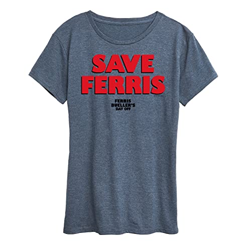 HYBRID APPAREL - Ferris Bueller's Day Off - Save Ferris - Women's Short Sleeve Graphic T-Shirt - Size Large Heather Blue