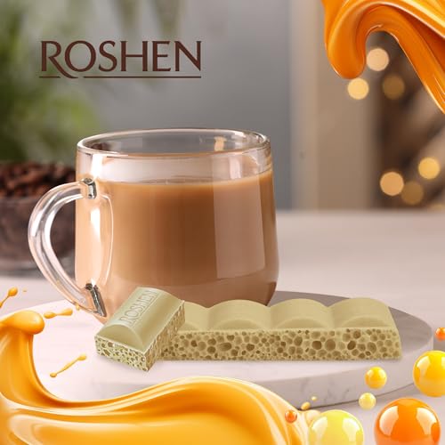 Roshen Aerated Bubble Chocolate Bar, White Chocolate with Rich Caramel Taste, 2.82 oz (Pack of 3) Light, Fluffy, Melt-in-Your-Mouth Experience, Kosher Dairy, Halal