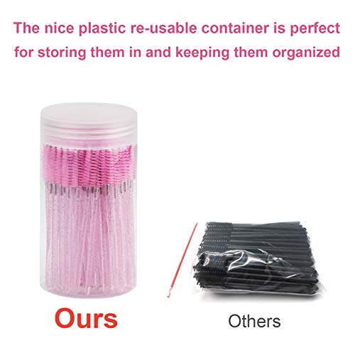 Image of CHEFBEE 100PCS Disposable Eyelash Spoolies Brush with Container, Light Pink