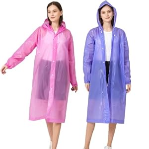 Eva Rain Ponchos for Adults, 2 Pack Reusable Raincoat for Women and Men, Lightweight Rainwear Rain Jackets with Hood