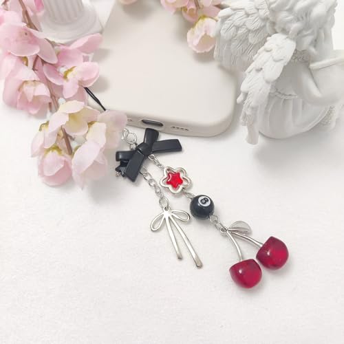cioatu 1-4PCS Cute Phone Charms Aesthetic Y2K Cell Phone Charms Strap Pink Strawberry Butterfly Star PhoneCharm Y2K Accessories for Bag Keychain Airpods Camera Pendants Decor (Red Cherry Bow)