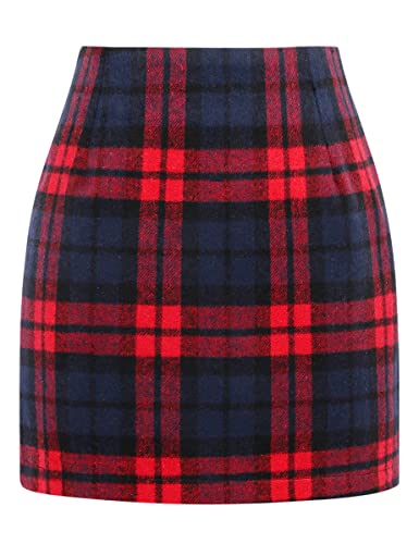 Image of IDEALSANXUN Womens High Waist Plaid Skirt Bodycon Pencil Wool Mini Skirts