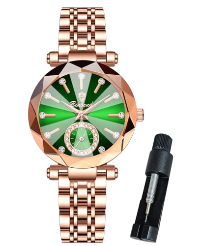Women Rose Gold Watches Analog Stainless Steel Wrist Watch for Women &Ladies&Girls&Miss Quartz Luxury Diamond Studded Stylish Women’s Watch Dress Waterproof