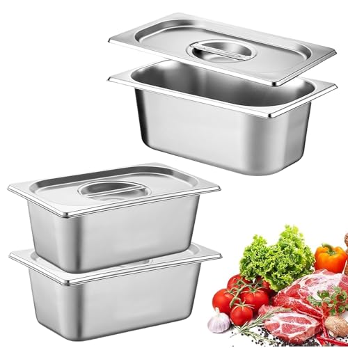 Bac Inox Alimentaire avec Couvercle,3 Pièces Bac Gastronorme,Plat Inox Barbecue,Plat Rectangulaire pour Mariner Viande,Escalopes,Empilable Set à Panure,Récipient pour...