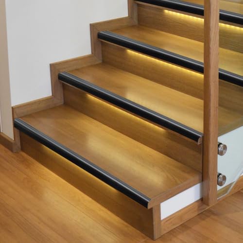 Treppenkantenprofil Selbstklebend PVC Kunststoff Winkelprofil - Treppenstufen Antirutsch Flexible Kantenschutz, Stufenschutz für Innen und Außen (Schwarz, 2M)