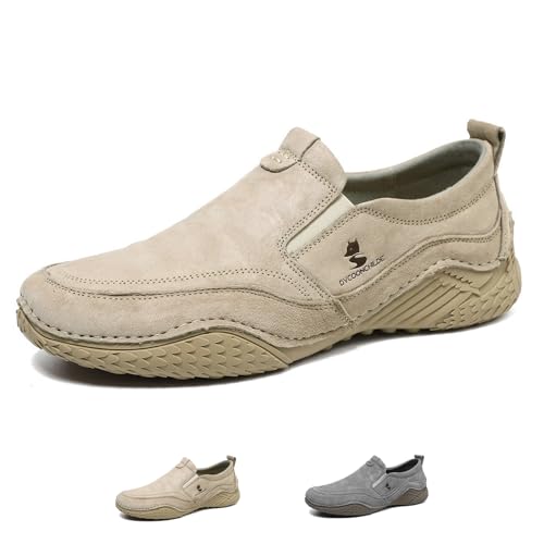 WENOREG Men's Italian Handmade Suede Slip-On Chukka Boots,Outdoor Non Slip Low Top Side Elastic Bands Breathable Casual Flats Driving Sneakers Soft Penny Boat Shoes Beck Ankle Boots