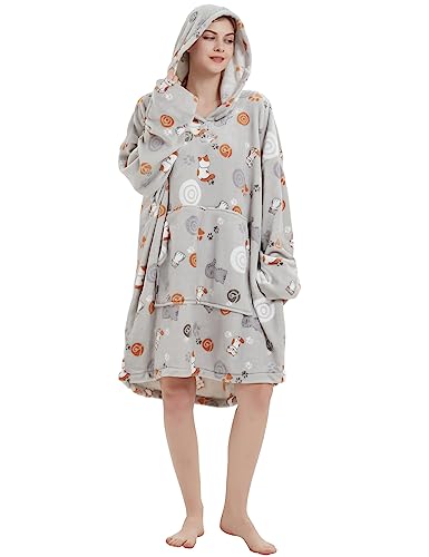 Image of ABENCA Wearable Blanket Hoodie Adult Oversized Sweatshirt Light Flannel Sherpa, Warm and Cozy, One Size Fits All.Animal
